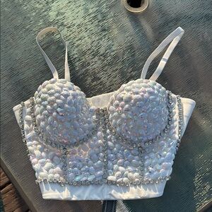 White Embellished Crop Top